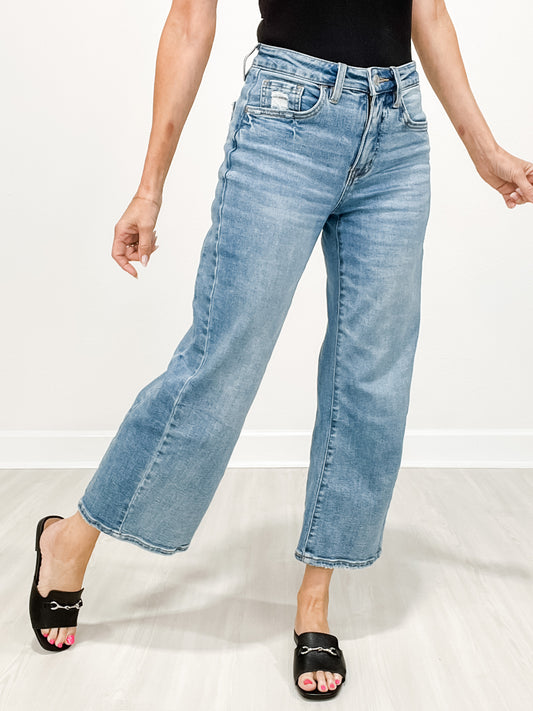 Vervet Tummy Control HIGH ROAD Hi-Rise Baggy Cropped Wide Leg Jeans