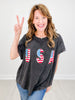 USA LETTER PATCHES VINTAGE WASHED SHORT SLEEVE TOP