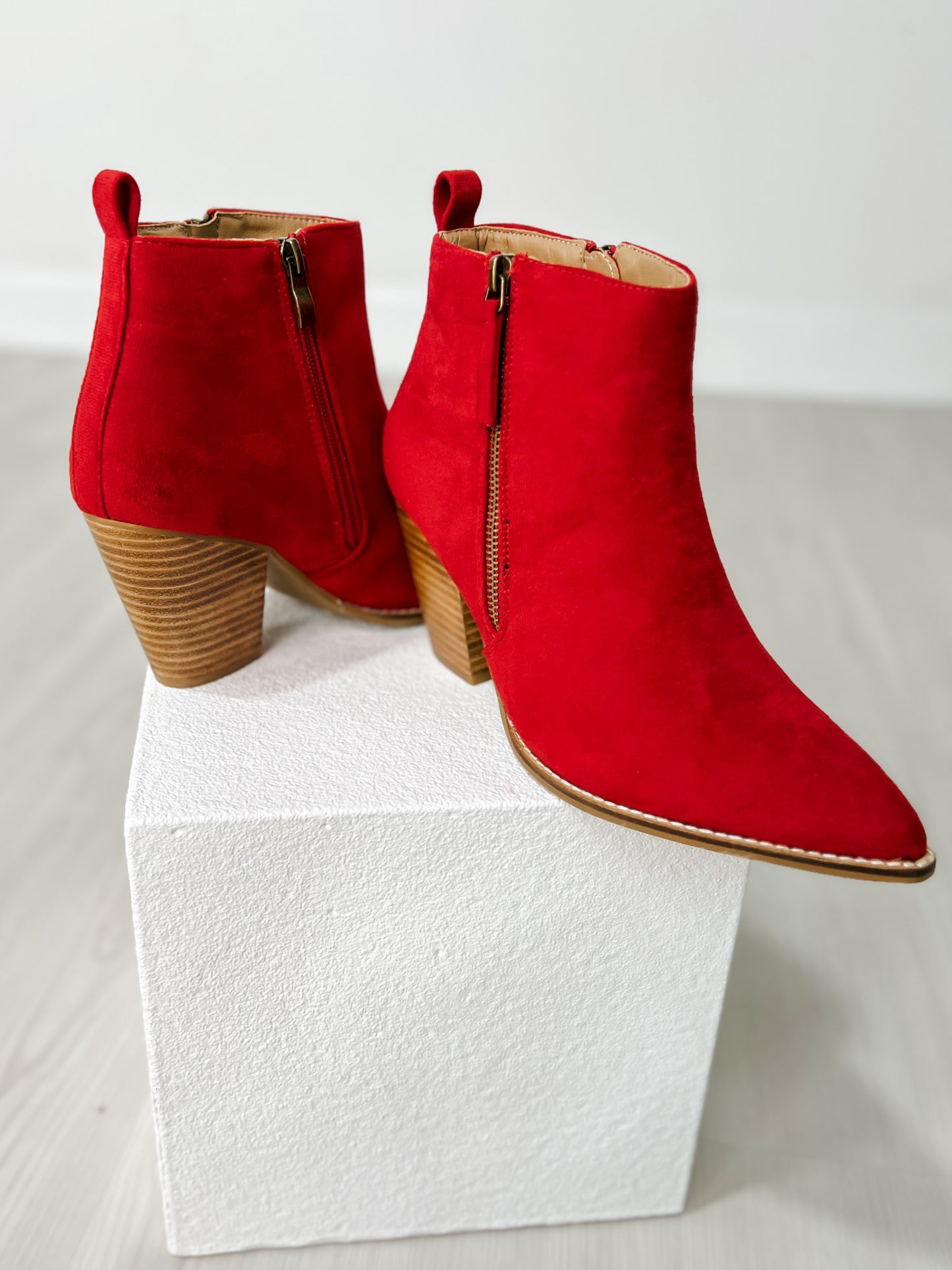 Corkys High Standards Booties in DARK RED FAUX SUEDE