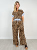 Leopard Print Top with Matching Wide Leg Pants Set