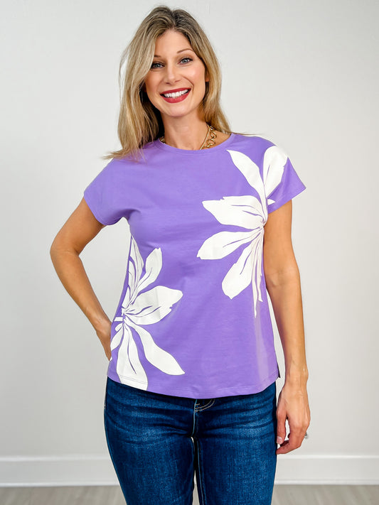 Floral Print Short Sleeve Boxy Cotton Top
