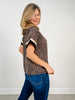 Leopard Print Short Sleeve Top with Contrast Neckline