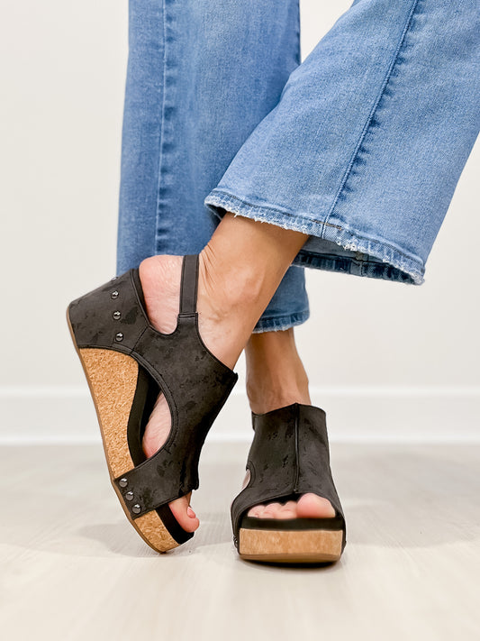 Corkys Carley Wedge Shoe In Black Metallic