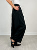 Solid Back Pocket Shirring Detail Wide Leg Pants