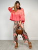 Leopard Floral Print Relaxed Wide Leg Pants