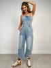Washed Denim Sleeveless Strap Tube Top Jumpsuit