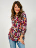 3/4 Sleeve Floral Print Lizzy Top in Wine