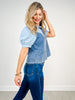 Puff Sleeve Button Down Washed Denim Top