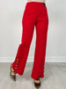 Gold Button Hem Gala Pants with Side Pockets in Red