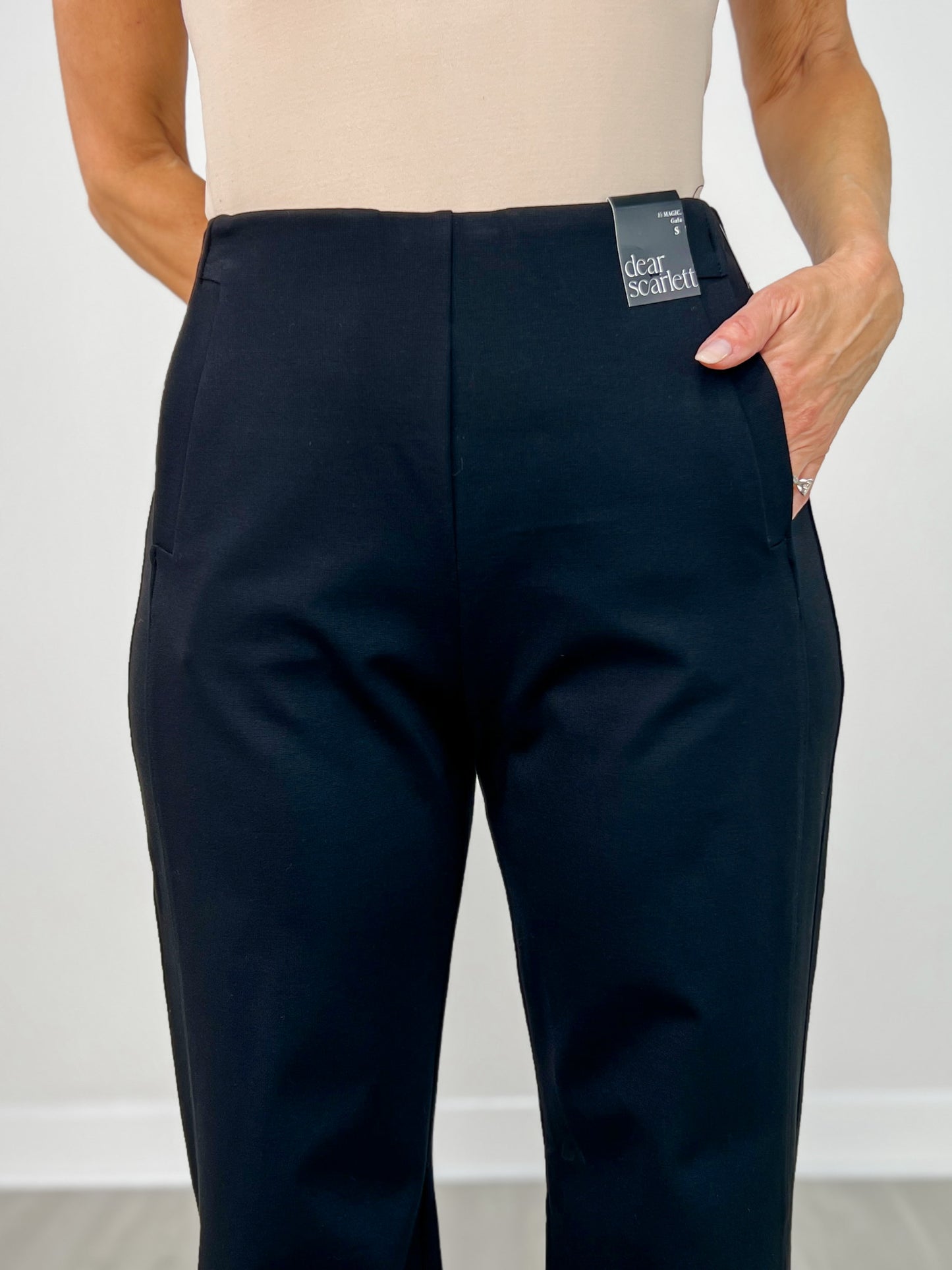 Gold Button Hem Gala Pants with Side Pockets in Black