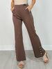Gold Button Hem Gala Pants with Side Pockets in Dark Mocha