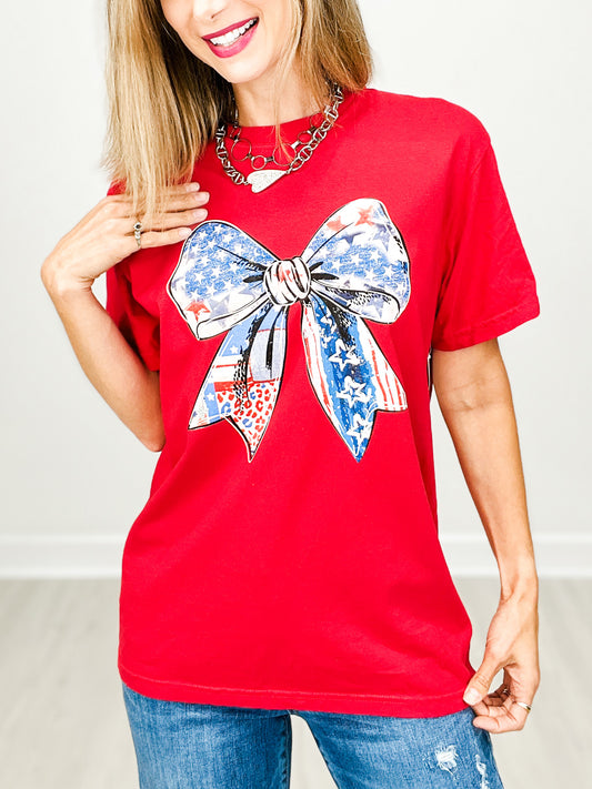 Red White and Bow Graphic Tee