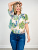 Floral Short Puff Sleeve Button Down Top