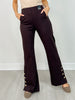 Gold Button Hem Gala Pants with Side Pockets in Chocolate