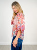 3/4 Length Sleeve Floral Print Button Down Top