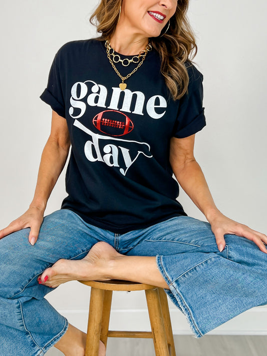 Game Day with Foil Football Custom Graphic Tee