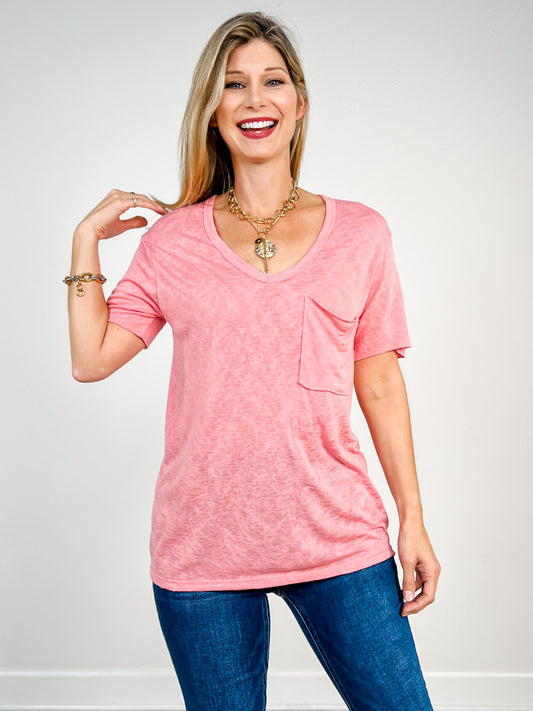 Hacci Slub V-Neck Short Sleeve Pocket Tee