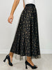 Mesh Gold Detail Star Printed Long Skirt