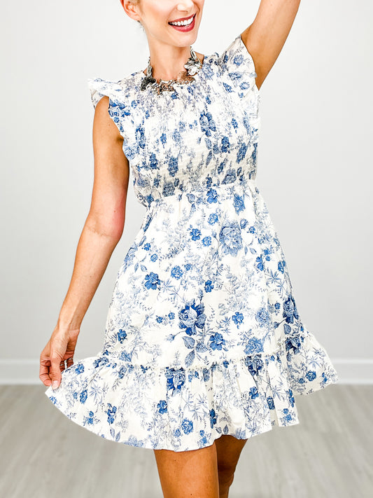 Antique Floral Smock And Ruffle Dress