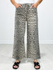 Wide Leg Animal Print Twill Pants with Raw Hem