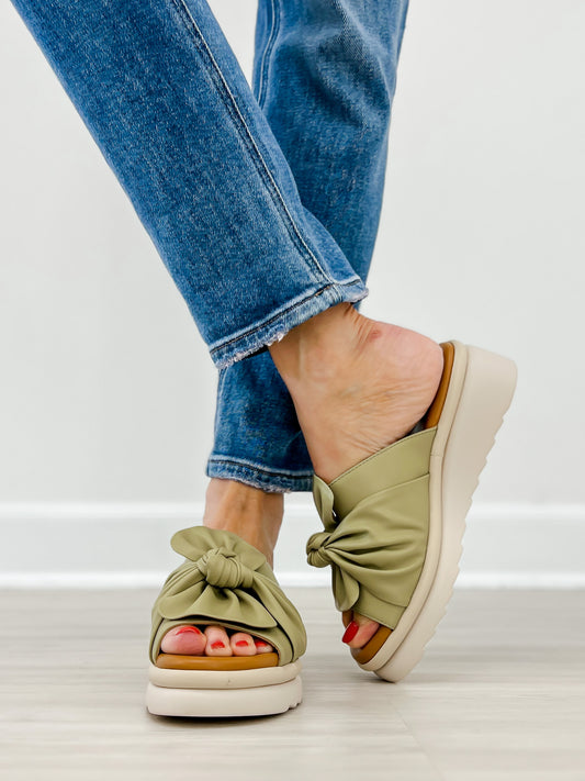 Good Choice Harlow Bow Wedge Sandals in Sage