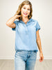 Back Button Popover Cuffed Short Sleeve Henley Rounded Hi-Lo Hem