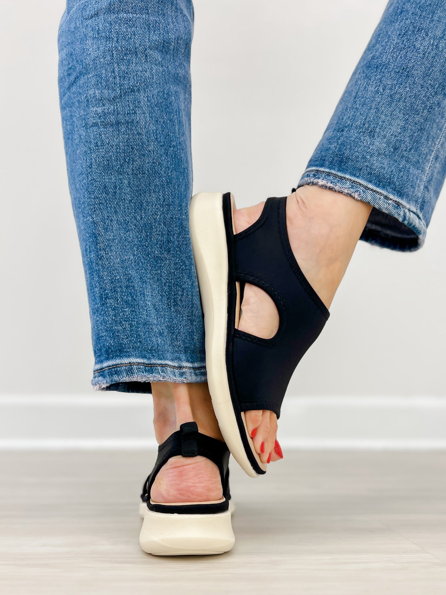 Good Choice Romy Stretch Lycra Wedge Sandals in Black