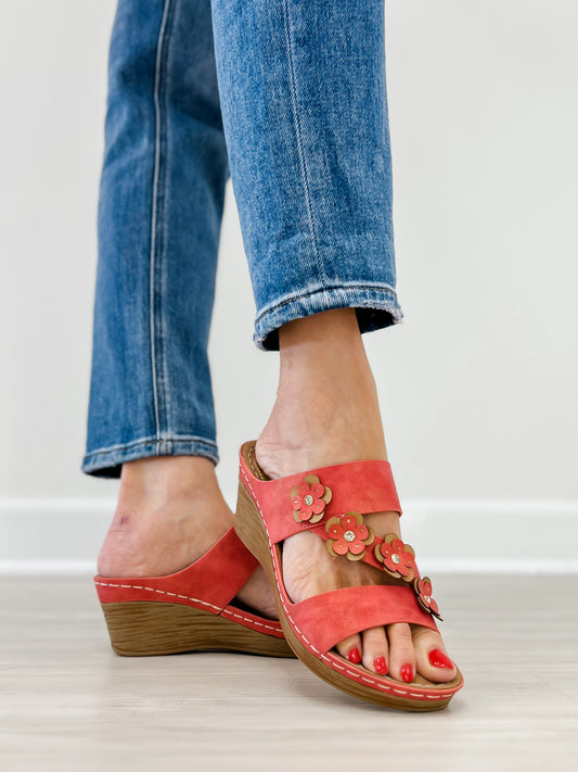 Good Choice Halia Floral Wedge Sandals in Red