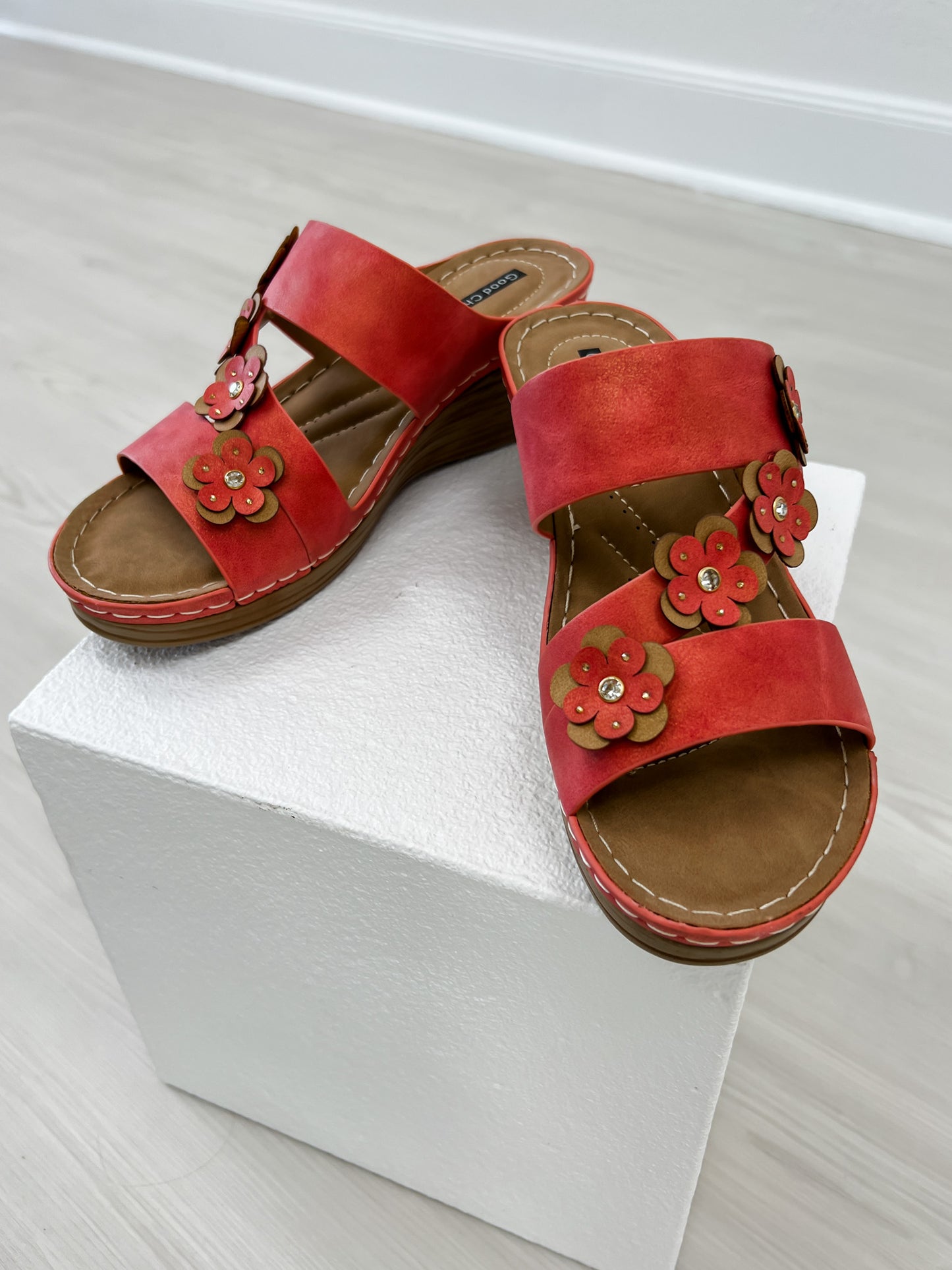 Good Choice Halia Floral Wedge Sandals in Red