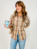 Long Sleeve Button Down Collared Plaid Top