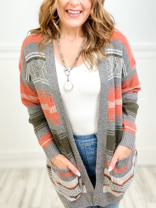 Open Front Cardigan with Aztec Pattern