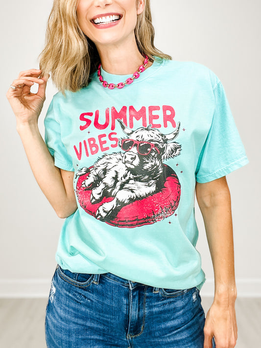 Summer Vibes Cow Rhinestones Graphic Tee