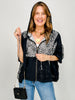 3/4 Sleeve Leopard and Lace Contrast Hoodie Top
