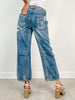 Floral Embroidered Distressed Wide Leg Jeans