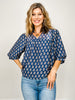 3/4 Sleeve Floral Print V-Split Neckline Top