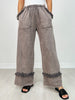 Washed Grey Fringe Hem Wide-Leg Pants