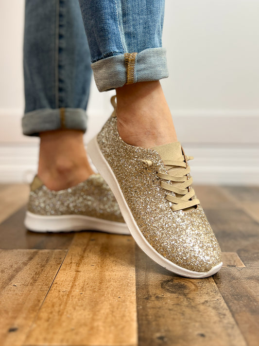 Mayo Glitter Lace Up Tennis Shoes in Gold