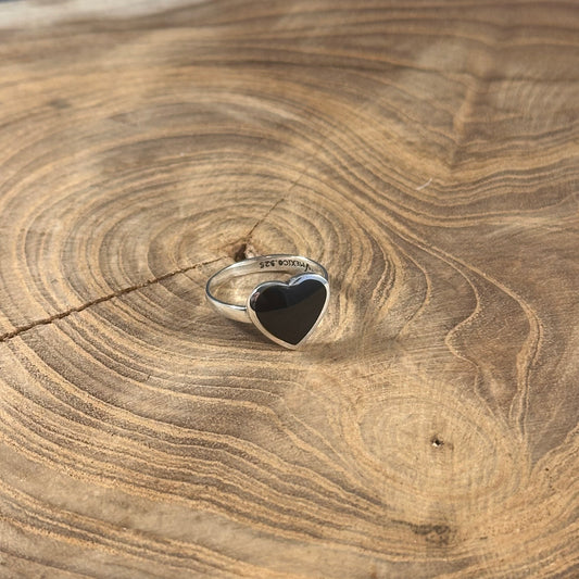 Onyx Heart Sterling Silver Ring