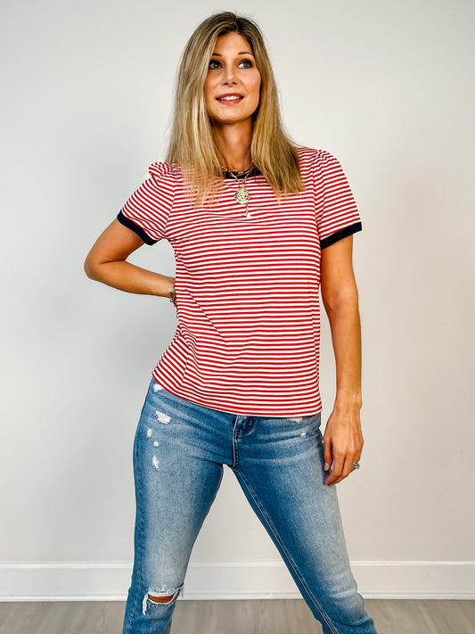 Short Sleeve Pinstriped Top