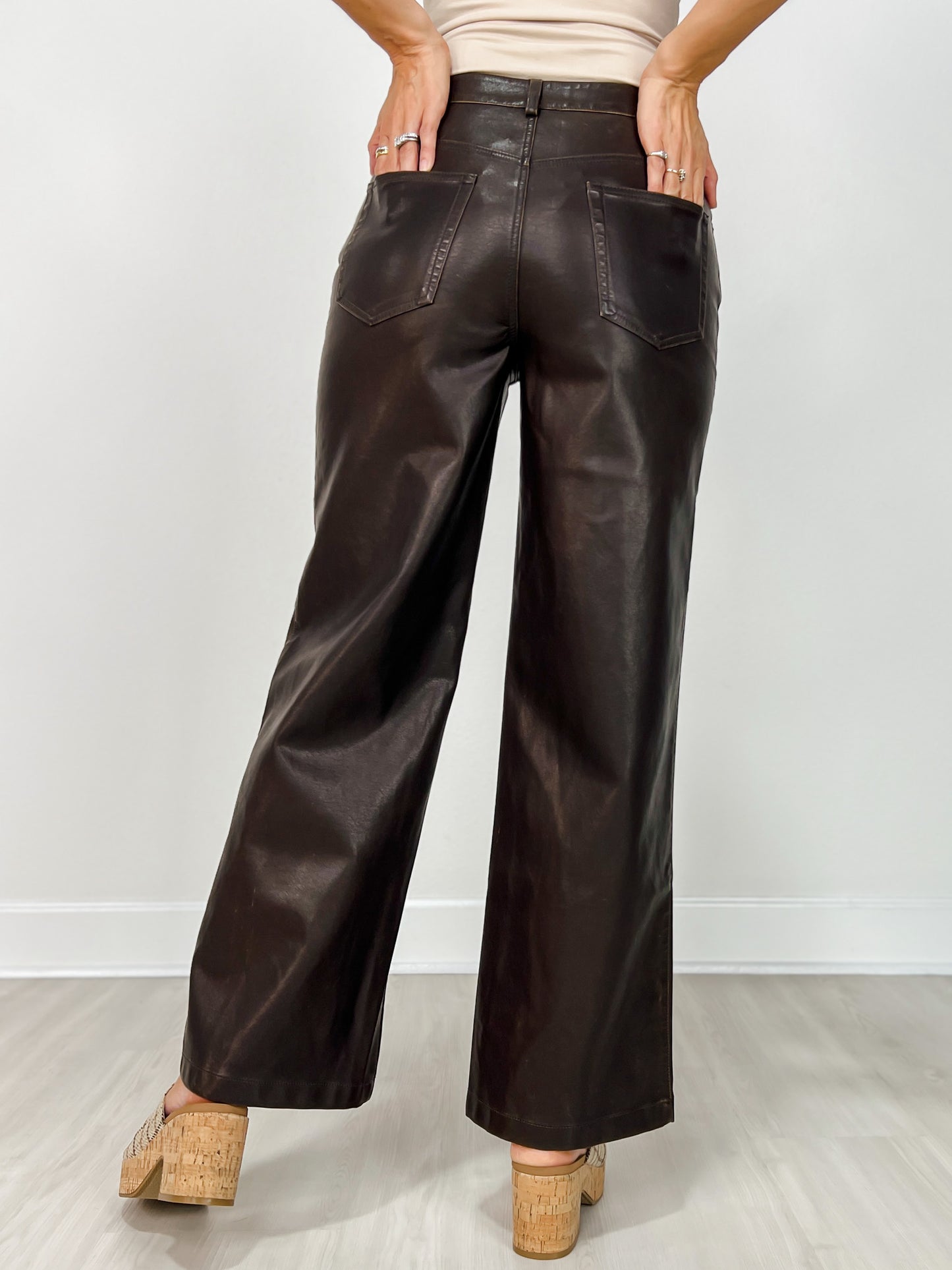 Distressed Faux Leather Wide Leg Pants