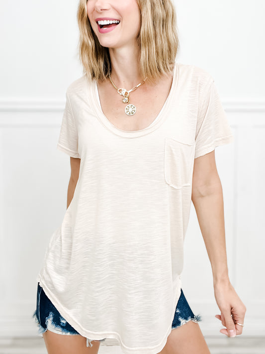 Oversized V-neck Front Pocket Short Sleeve Top