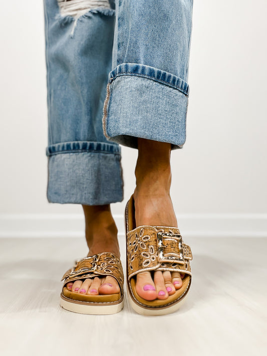 Corkys Slid in My DM Slides with Buckle in CORK