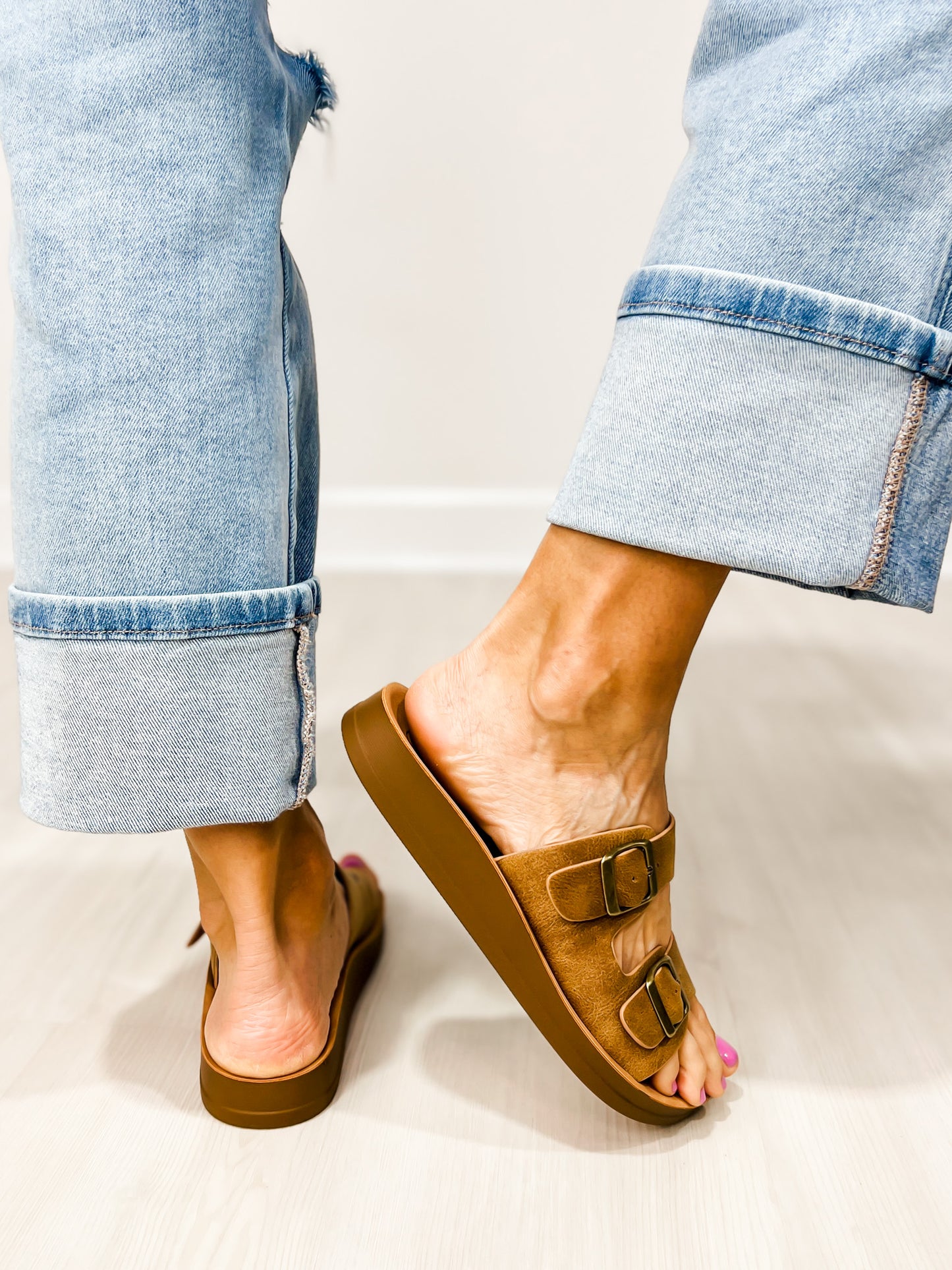 Corkys Lets Be Real Double Buckle Sandals in TAUPE