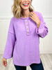 Hacci Melange Knit Ribbed Brushed Henley Sweater Top with Button Detail - A