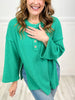 Hacci Melange Knit Ribbed Brushed Henley Sweater Top with Button Detail