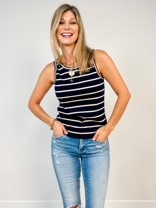 Multi Color Striped Ribbed Tank Top