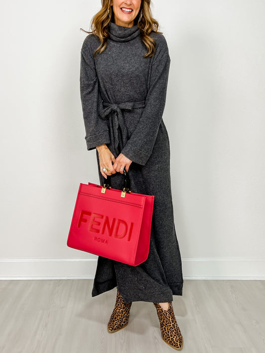 Brushed Thermal Cowl Neck Maxi Dress in Charcoal