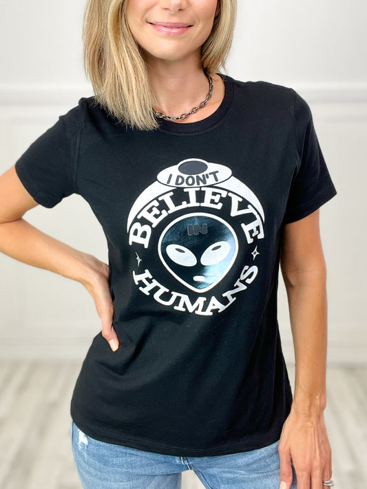 I Don't Believe in Humans Graphic Tee with Bling