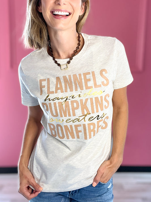 Flannels Hayrides Pumpkins Sweaters Bonfires Graphic Tee with Bling
