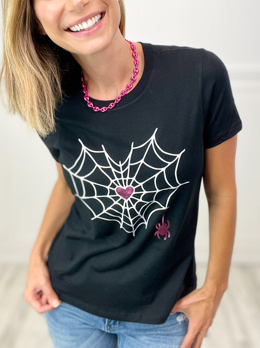 Spiderweb Heart Graphic Tee with Bling